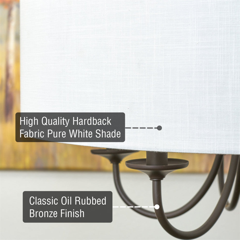 Kira Home Quinn 22" Chandelier, White Linen Drum Shade, Oil-Rubbed Bronze