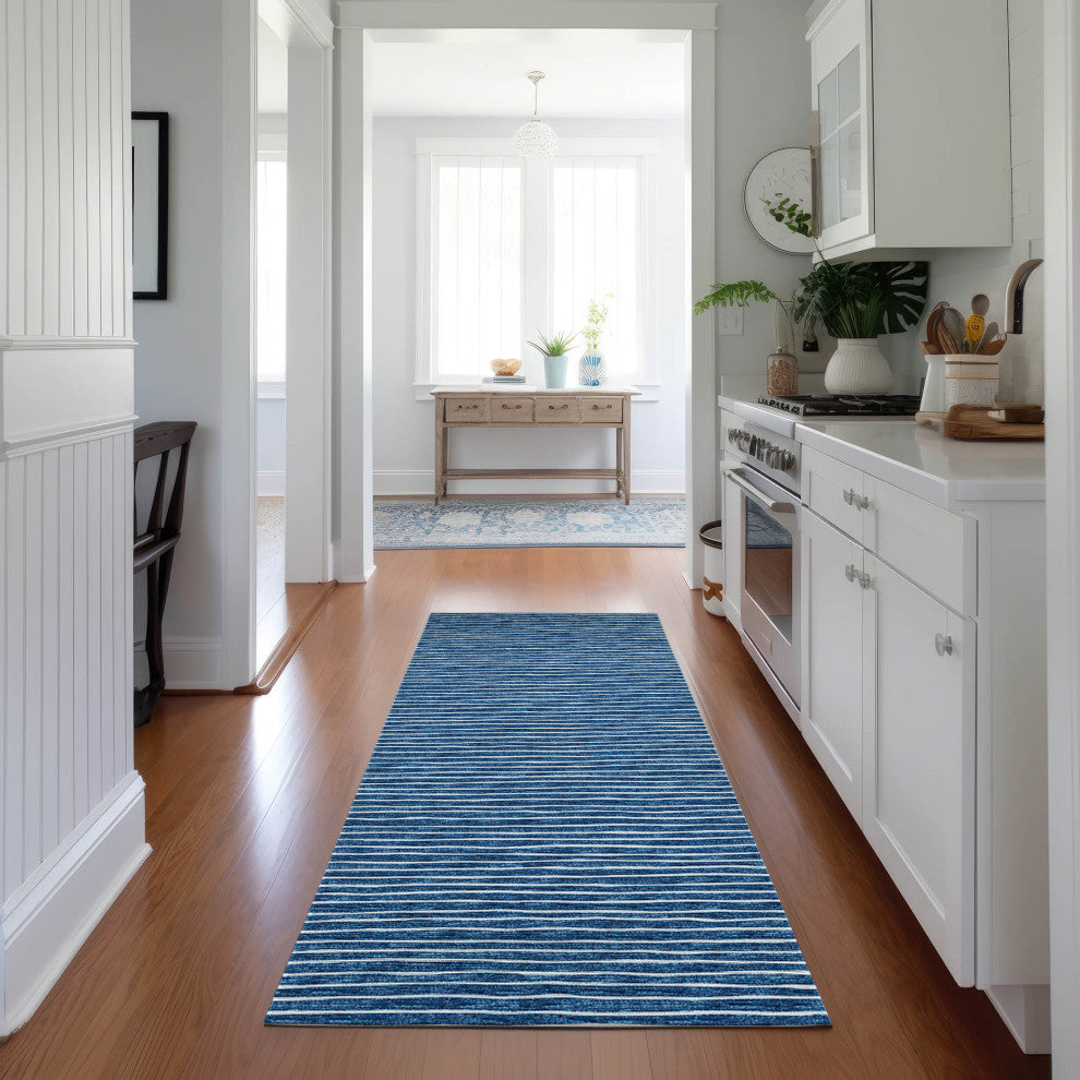 Indoor/Outdoor Laidley LA1 Navy Machine Washable 2'3" x 7'6" Rug