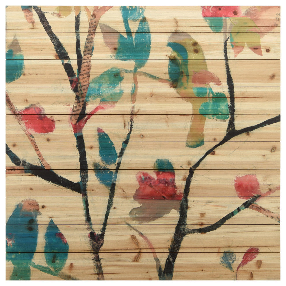 "Woodland Story 2" Wall Art Printed On Solid Fir Wood Planks