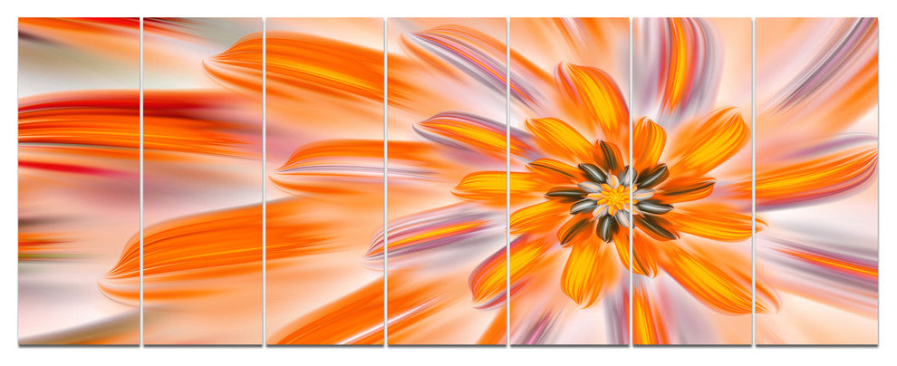 Dance of Fractal Yellow Petals, Abstract Wall Art Canvas, 83"x32", 7 Panels