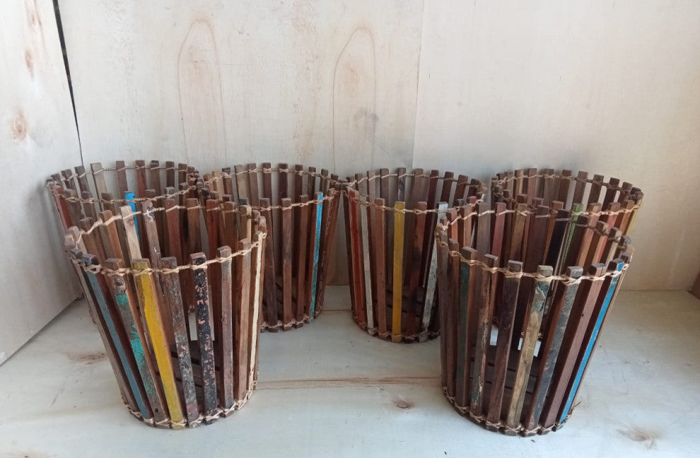 Salvaged Boat Wood Basket Medium