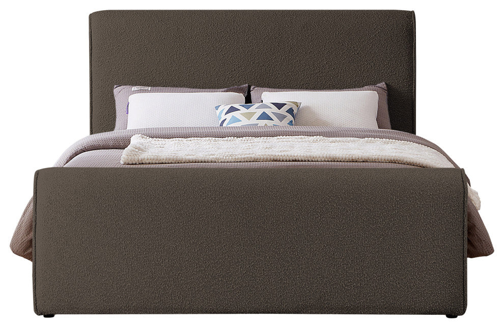 Stylus Black Boucle Fabric Full Bed, Brown, King