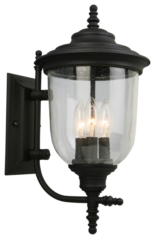 Eglo 3x60w Outdoor Wall Light W/ Matte Black Finish And Clear Seeded Glass - 202