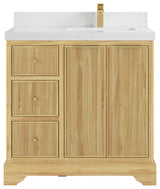 Austin 36 Right Offset Bath Vanity in Light Natural Teak 2" Empira Quartz
