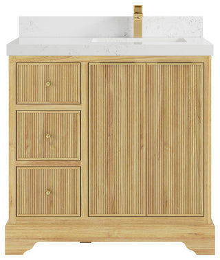 Austin 36 Right Offset Bath Vanity in Light Natural Teak 2" Empira Quartz