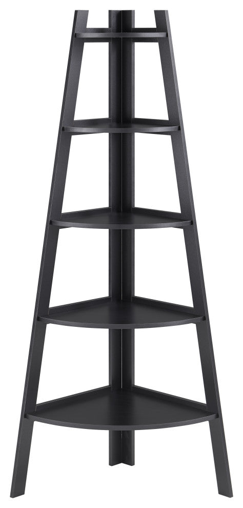 5 Tier Corner Ladder Display Bookshelf, Black