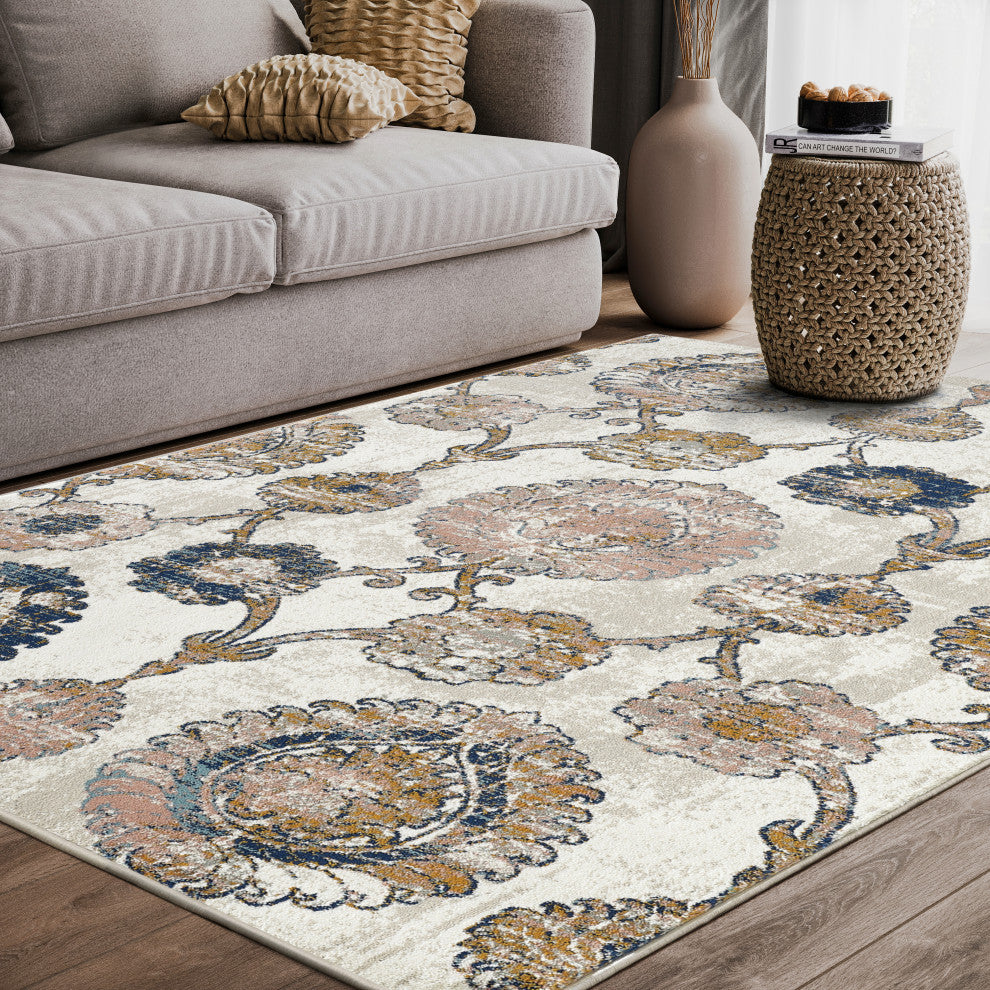 Abani Arto ART110A Bohemian Coral and Navy Medallion Area Rug