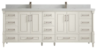 Aberdeen 84" Double Sink Bath Vanity, Alabaster 2" Carrara Quartz