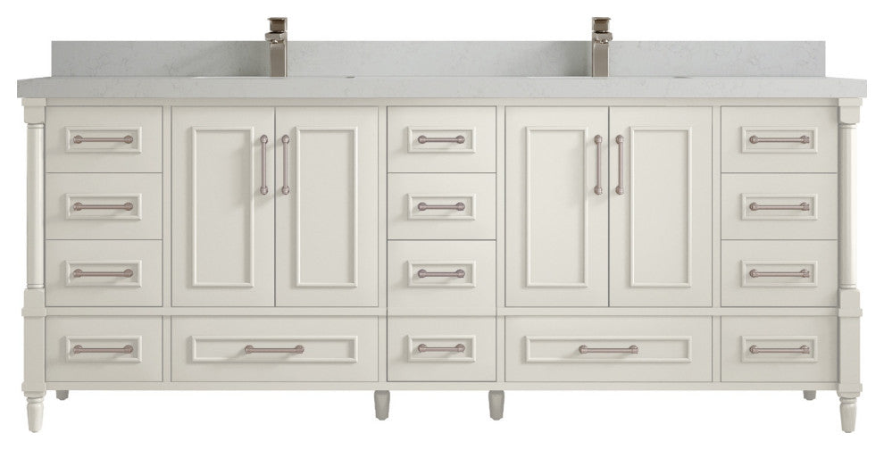 Aberdeen 84" Double Sink Bath Vanity, Alabaster 2" Carrara Quartz