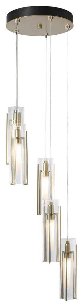 Exos Glass 5-Light Pendant Modern Brass, Clear Glass