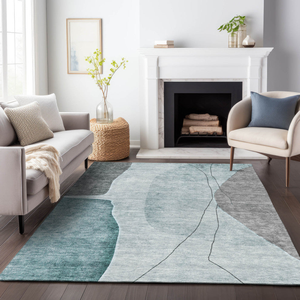 Premium Machine Washable Mayfield AMF696 Teal 3' x 5' Rug