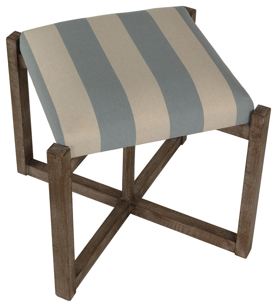 Cortesi Home Monboy Square Ottoman 20" Height, Blue and White Striped