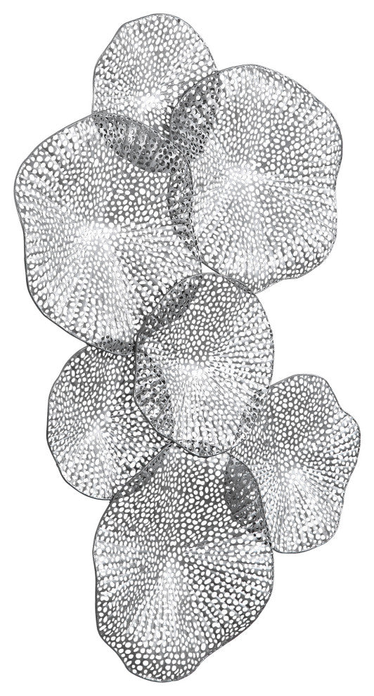 Modern Layered Lotus Leaf Disk Wall Art Silver Sculpture Metal Pierced Leaves