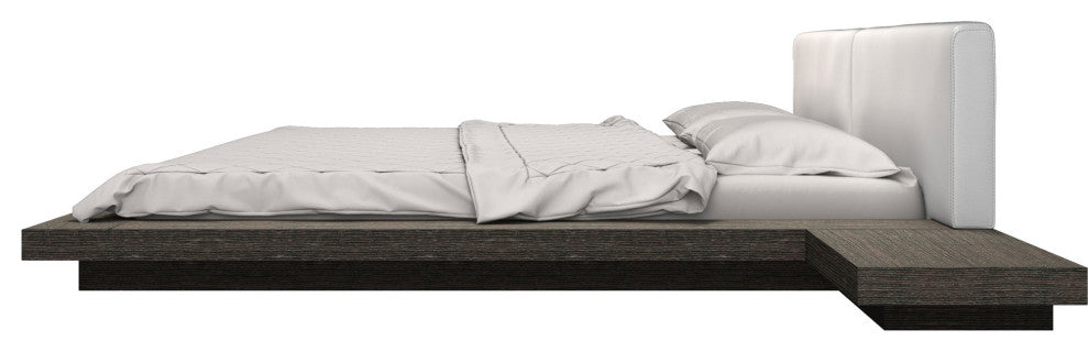 Worth Queen Bed, White Eco Leather and Gray Oak