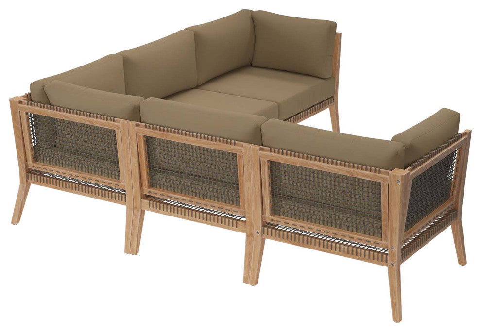 Clearwater Outdoor Patio Teak Wood 5-Piece Sectional Sofa, Gray Light Brown