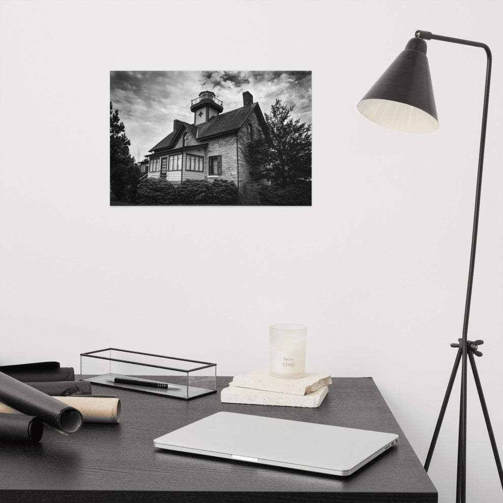Cedar Point Lighthouse in Black and White Unframed Wall Art Prints, 12" X 18"