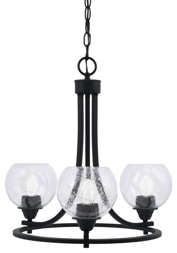 Paramount 3-Light Chandelier, Matte Black, 5.75" Clear Bubble Glass