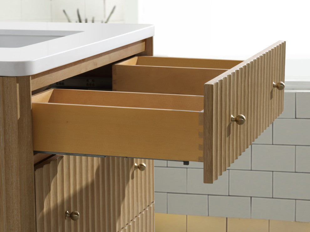 La Jolla Bathroom Vanity, Washed Oak, 36", Single Sink, Freestanding
