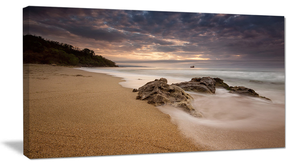 "Peaceful Seashore With White Waves" Beach Canvas Wall Art, 1 Panel, 60"x28"