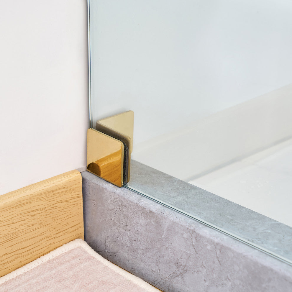 56"“60"Wx76" Frameless Sliding Shower Door With Clear Glass, Titanium Gold