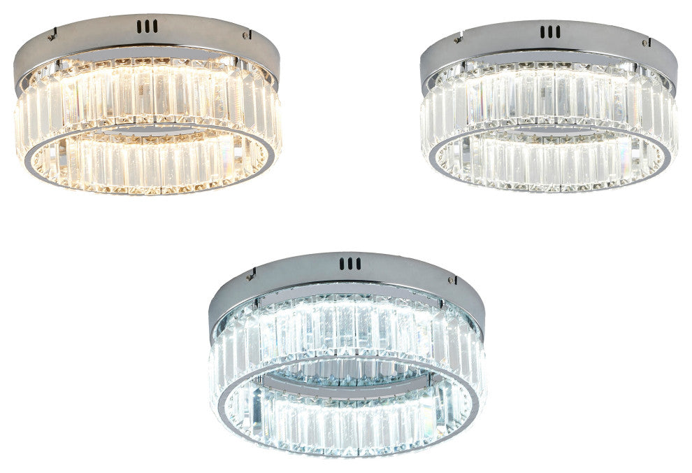 1-Light Chrome Dimmable LED Flush Mount With Clear Crystals