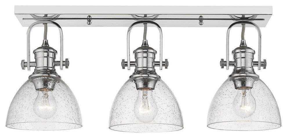 Hines 3-Light Semi-Flush, Rubbed Bronze With Opal Glass, Chrome With Seeded Glas