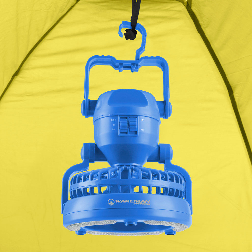 Wakeman 2-in-1 Portable Camping Lantern With Ceiling Fan, 18 LED Light, Blue