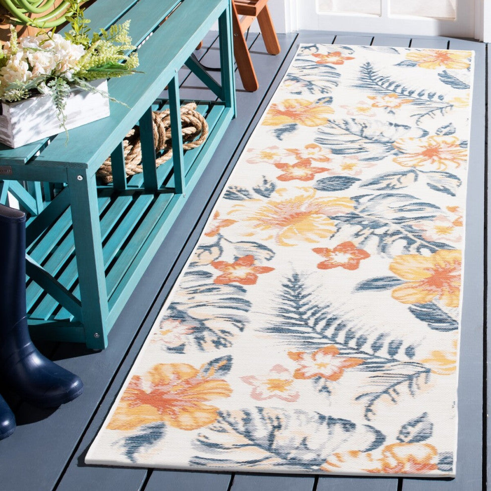 Safavieh Sunrise Collection SUN671 Indoor-Outdoor Rug, Ivory/Rust Blue, 2'x8'