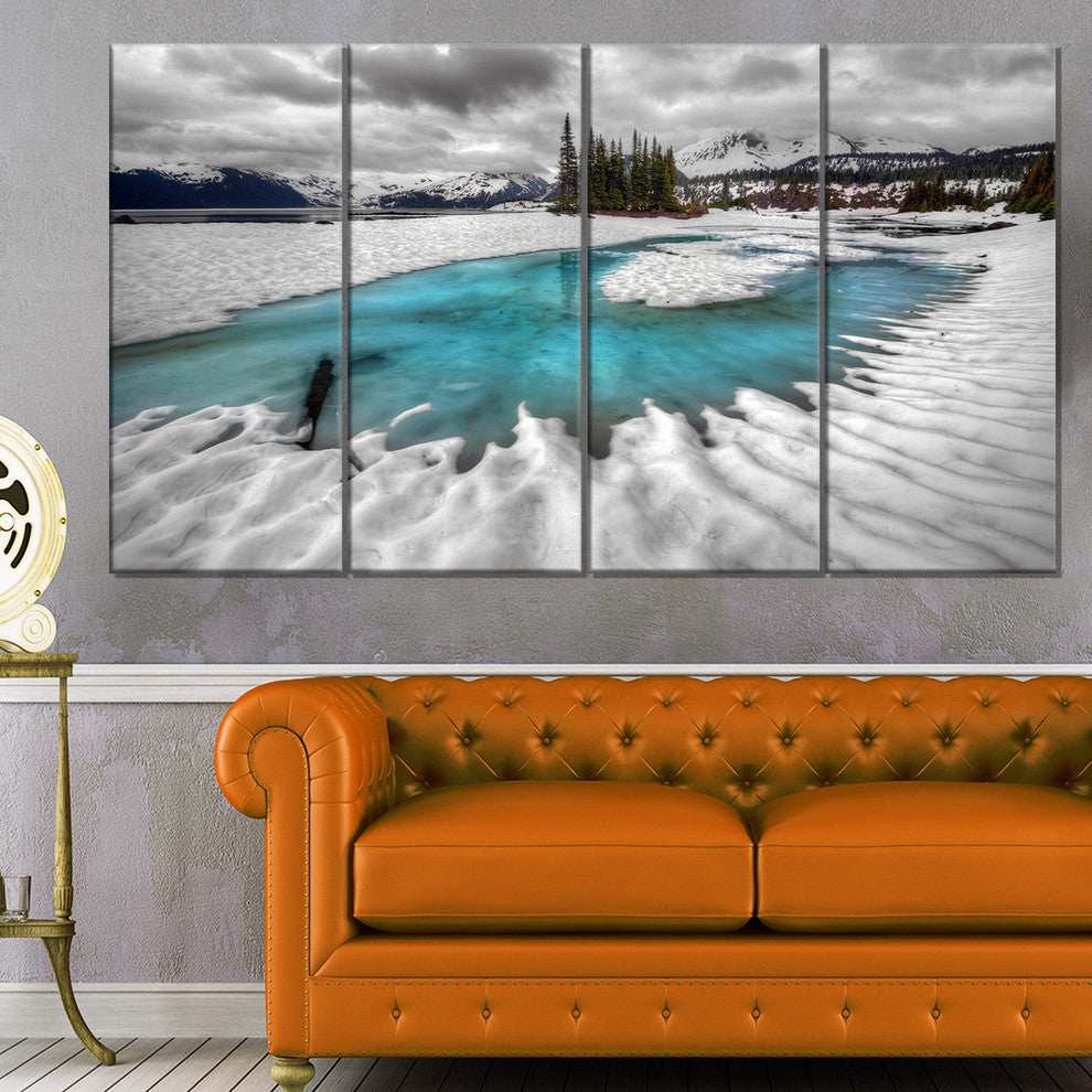 Frosted Crystal Clear Lake, Large Landscape Canvas Art Print, 48"x28", 4 Panels