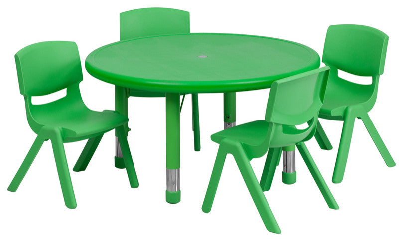 33'' Round Green Plastic Height Adjustable Activity Table Set with 4 Chairs