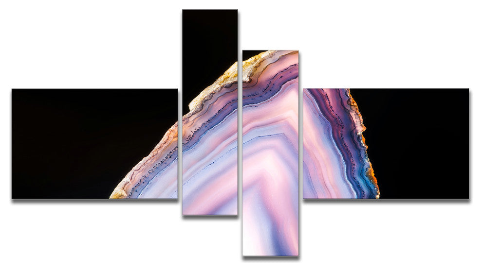 Beautiful Slice of Agate on Black, Abstract Canvas Artwork, 60"x32", 4 panels
