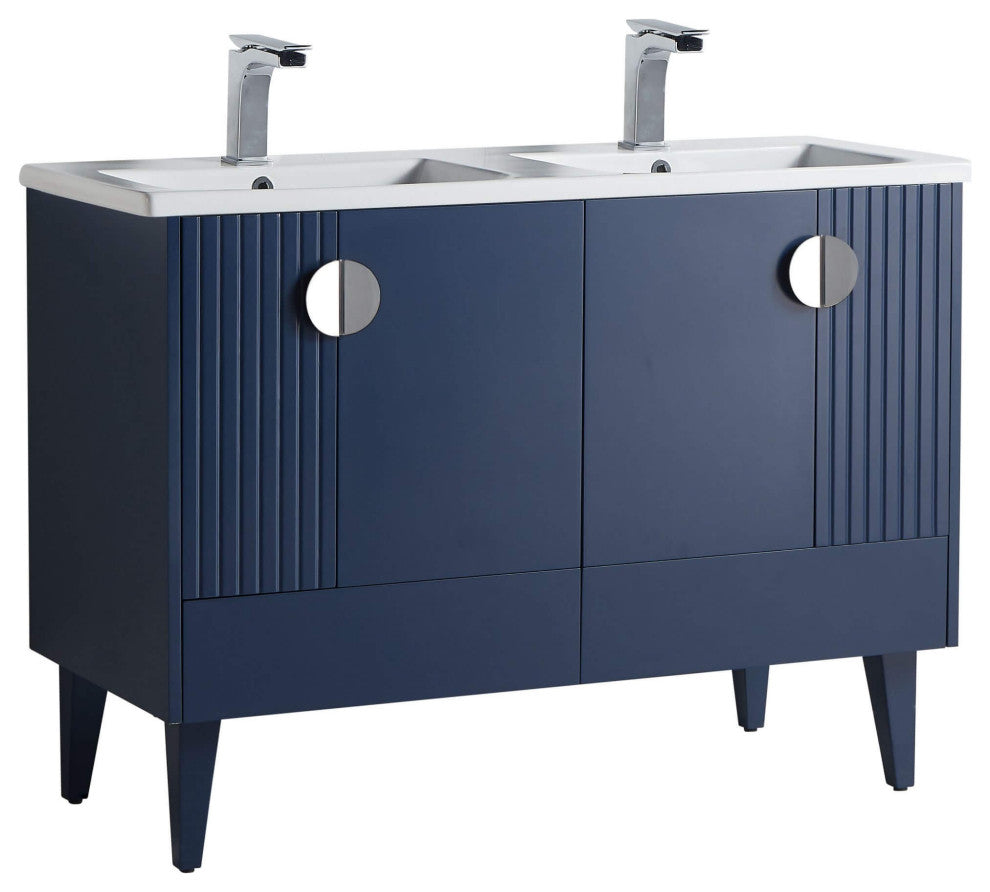Venezian Single Bathroom Vanity, Navy Blue, 48", Polished Chrome Handles, Two Si
