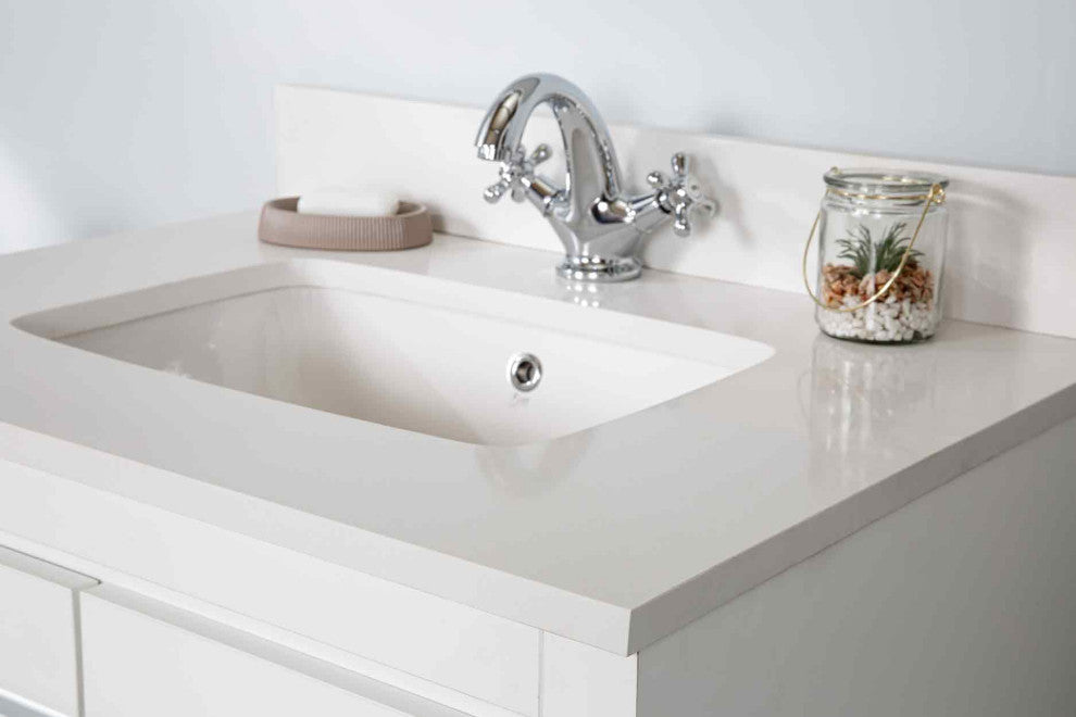 Mila Collection 30" Bathroom Vanity With Sink, Mirror, Countertop, Snow White