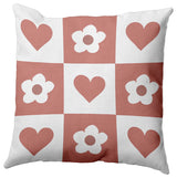 Heart And Flowers Grid Decorative Throw Pillow, Rusty Mauve, 16"x16"