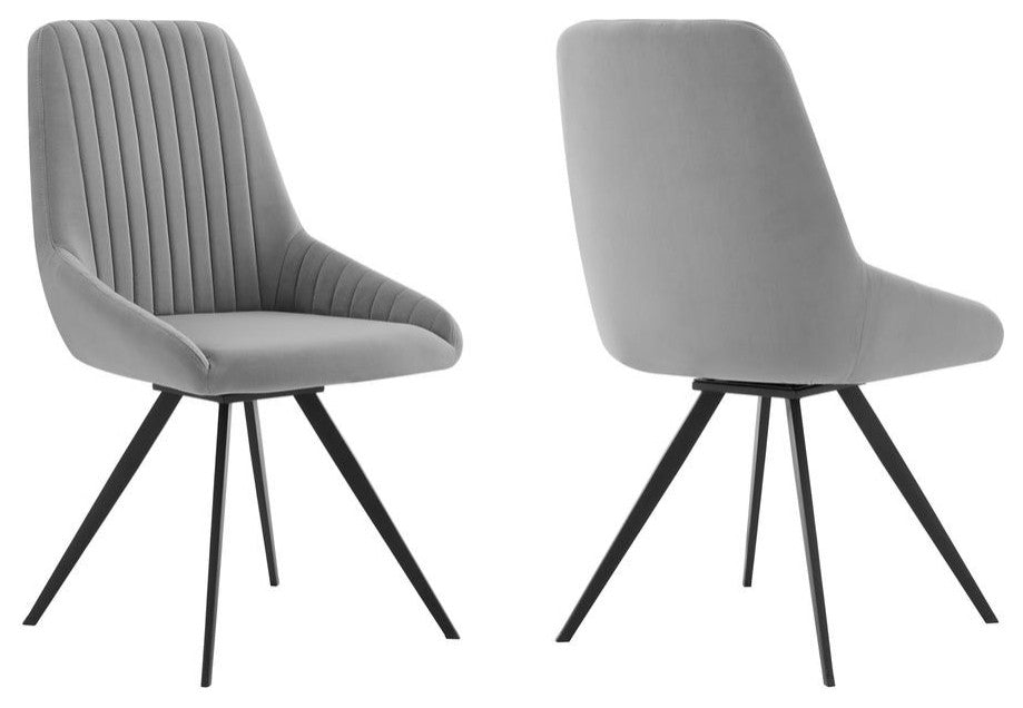 Alison Swivel Gray Velvet and Metal Dining Room Chairs - Set of 2