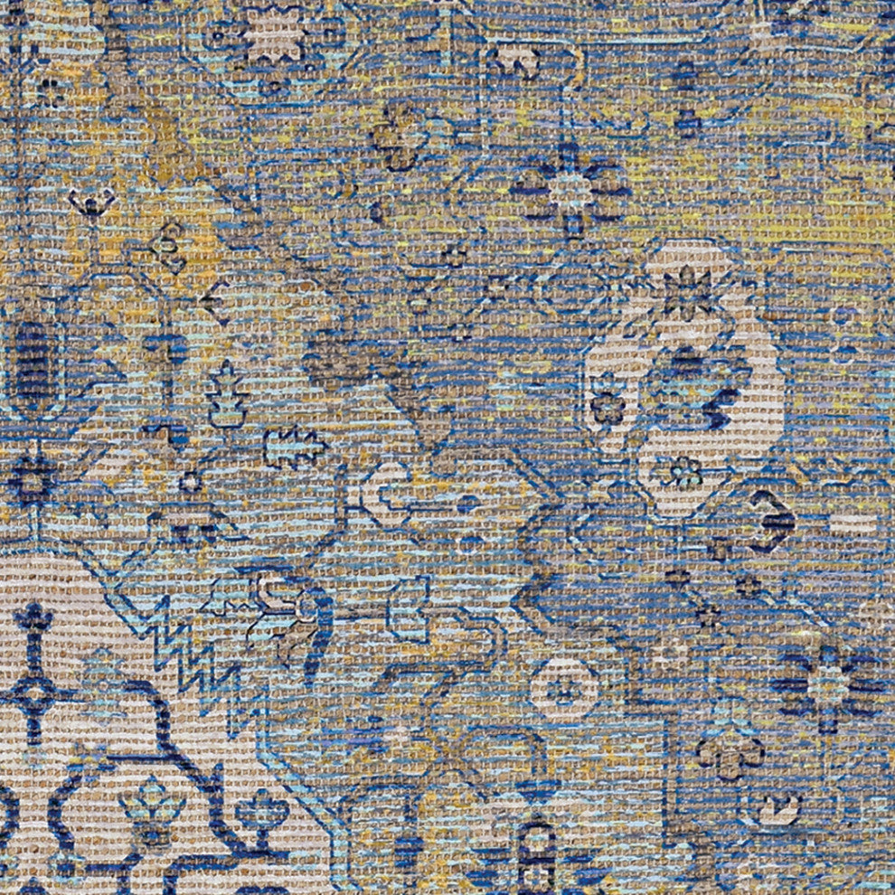 Morris Blue/Yellow Gramercy Distressed Moroccan Accent Rug, 5' X 7'