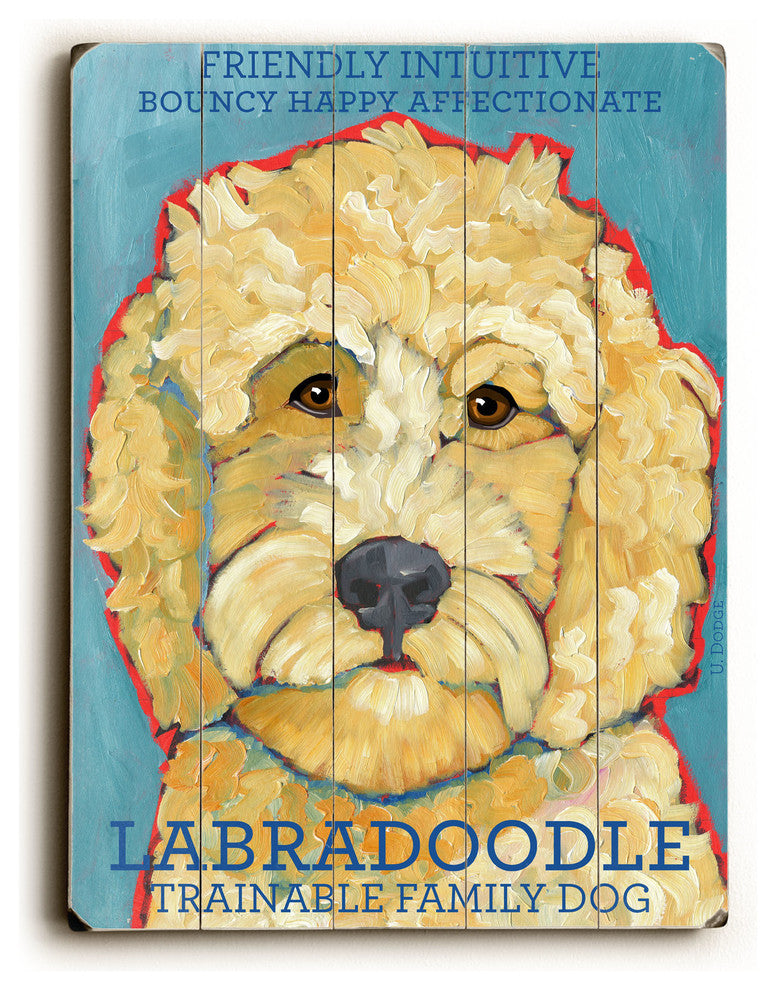 "Labradoodle", Planked Wood Wall Decor By Ursula Dodge, 14"x20"