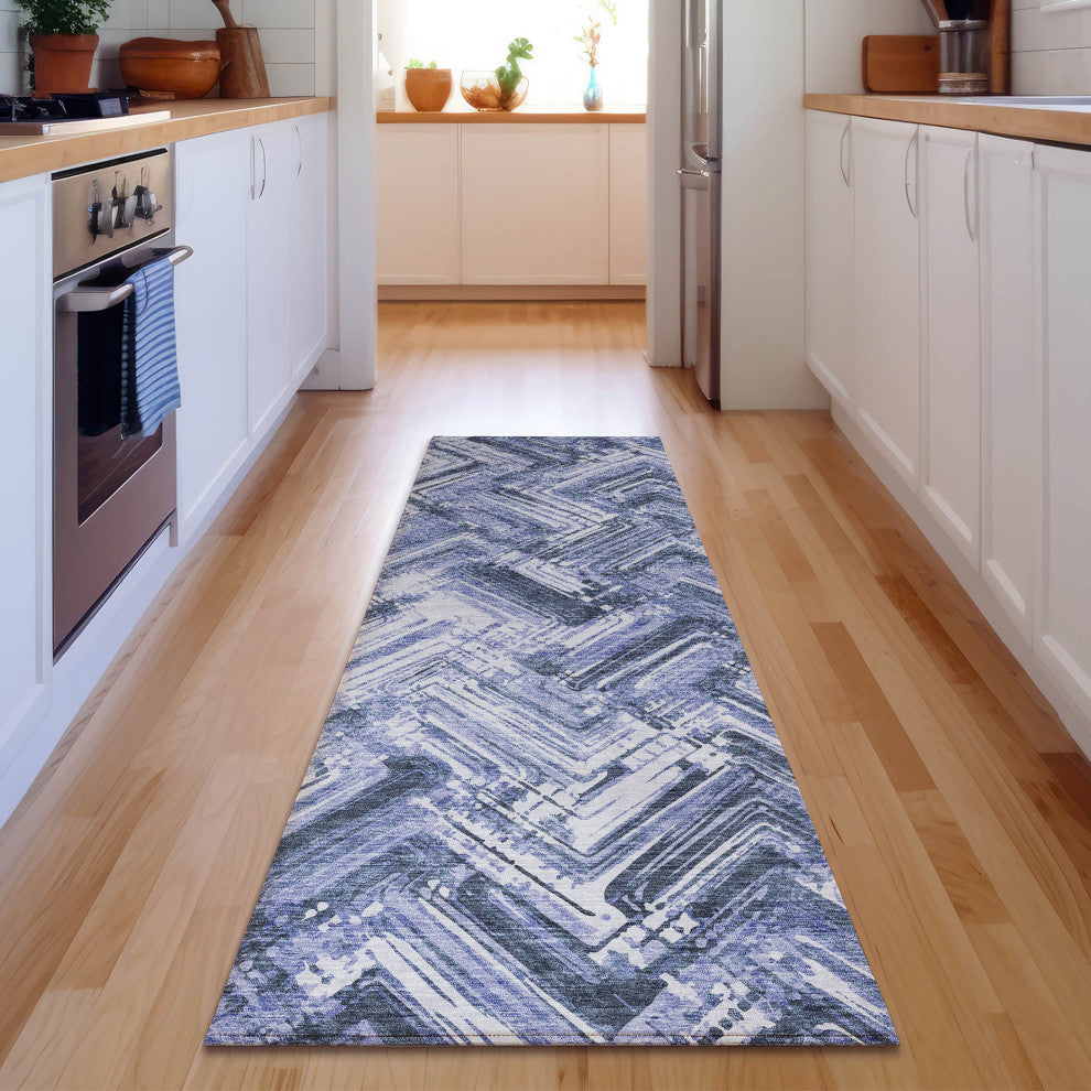 Premium Machine Washable Mayfield AMF630 Blue 2'3" x 7'6" Runner Rug
