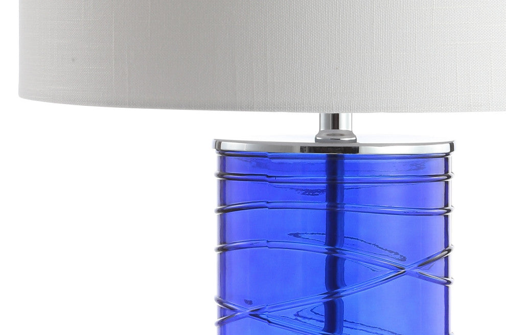 Cole 27.5" Fused Glass Cylinder LED Table Lamp, Set of 2, Cobalt