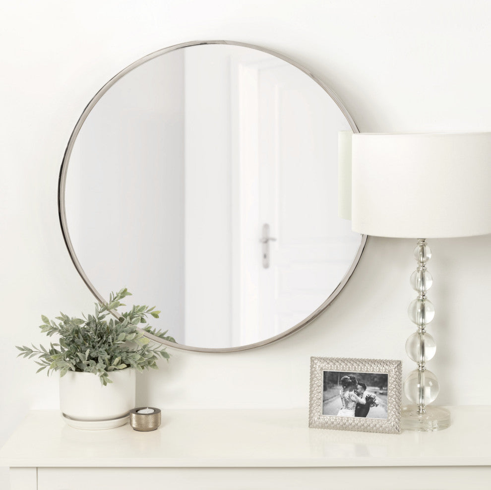 Rowla Round Wall Mirror, Silver 28" Diameter