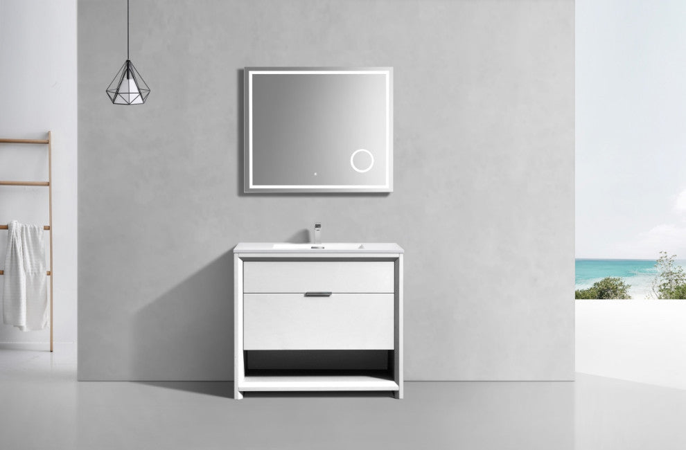 KubeBath Nudo 36'' Floor Mount Modern Bathroom Vanity, Gloss White