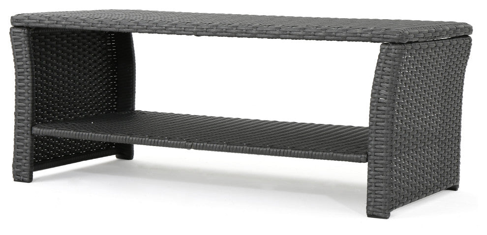 GDF Studio Justin Outdoor Wicker Coffee Table, Gray