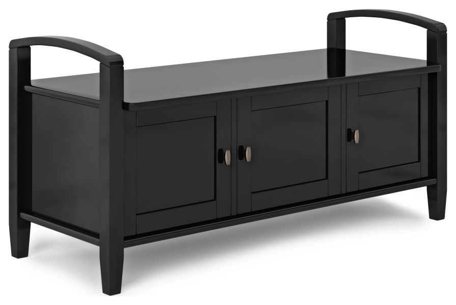 Warm Shaker Solid Wood 44" Rustic Entryway Storage Bench, Black