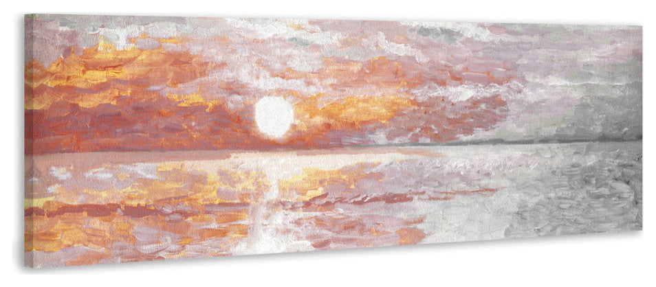 "Deep Red Sunset" Painting Print on Wrapped Canvas, 30"x10"