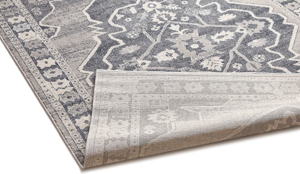 Well Woven Pearl Republic Dark Gray Modern Distressed Medallion Soft Runner Rug
