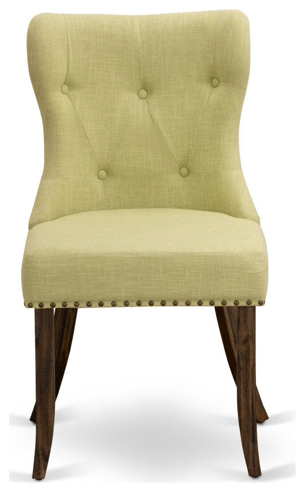 Set Of 2, Upholstered Chair, Distressed Jacobean Wooden Structure, Limelight