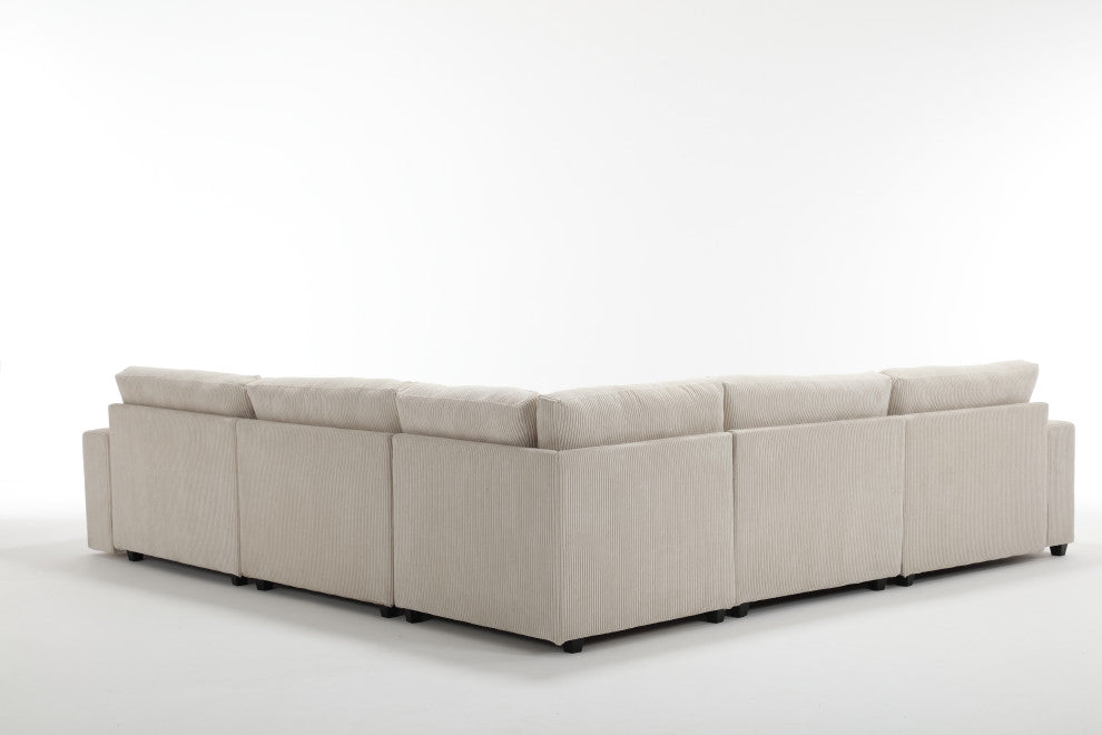 117.2'' Corduroy Modular Sofa Sectional with Matching Accent Pillows, Beige