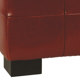 Tufted Storage Bench, Contemporary Square Stitched Faux Leather Upholstery, Red