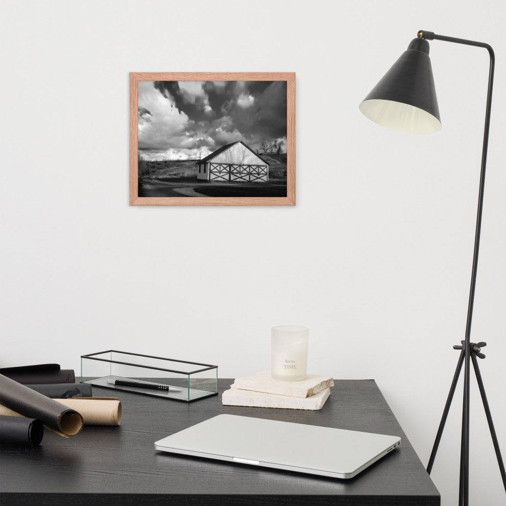 Aging Barn Morning Sun in Black and White Framed Photo Paper Wall Art Prints, Red Oak, 11" X 14"