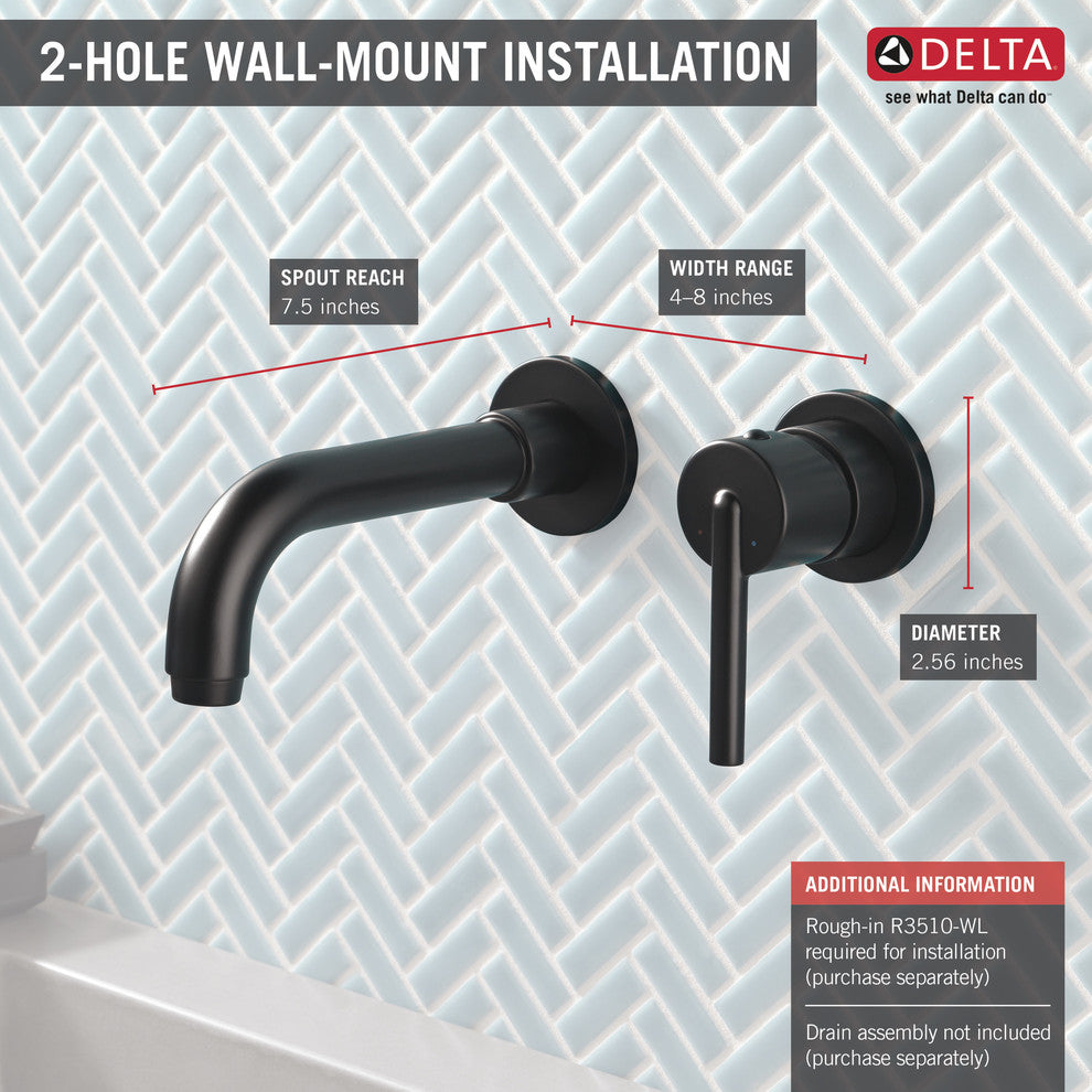 Delta Trinsic Single Handle Wall Mount Faucet Trim, Matte Black, T3559LF-BLWL